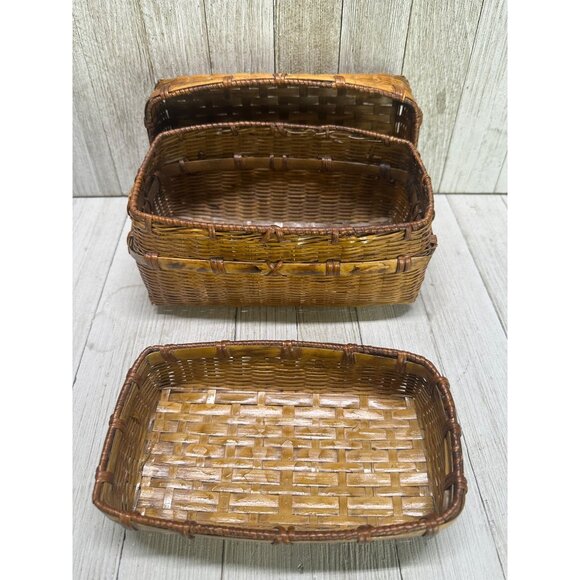 Vintage Woven Rattan Wicker Picnic Basket Storage Decor No Handles 7.5" x 4" - Picture 6 of 16